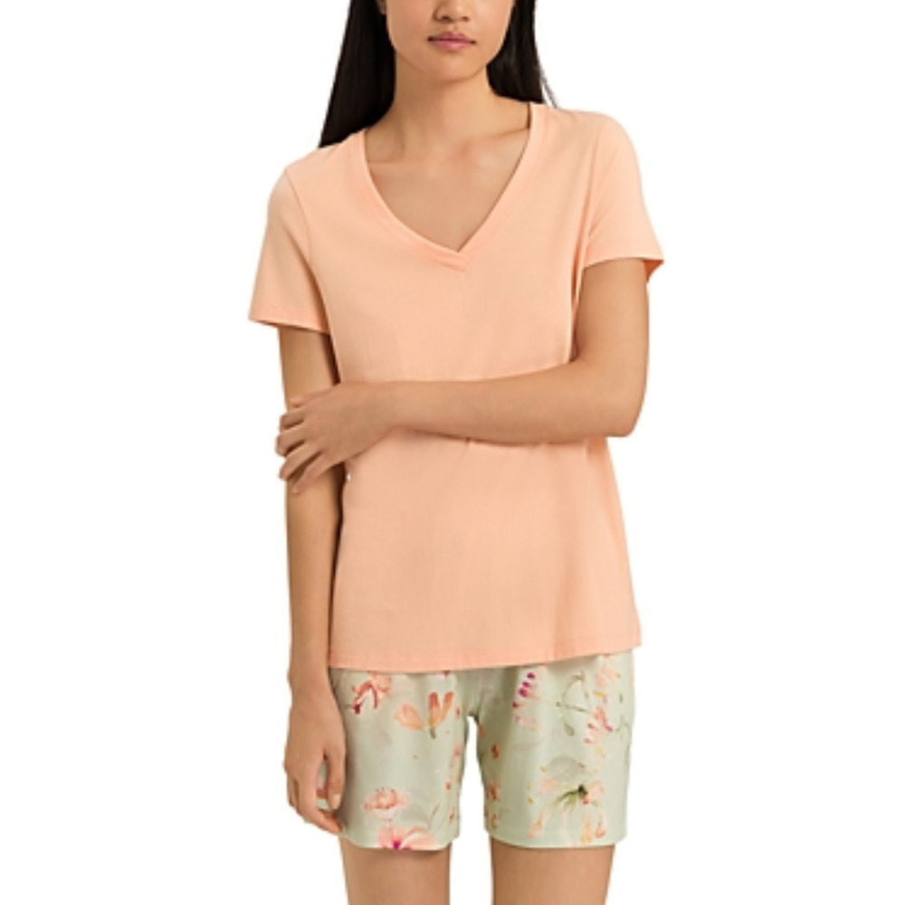 Hanro Women Sleep & Lounge Short Sleeve Shirt Peach Nougat Size L